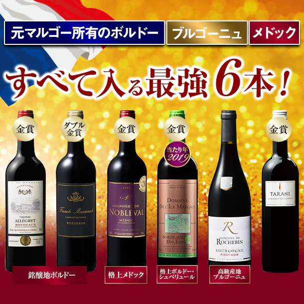 「元マルゴー所有のボルドー、ブルゴーニュ、メドック全て含む最強ワインセット」750ml×6本